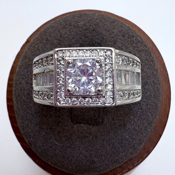 Sterling Silver 925 Cubic Zirconia CZ Pavé Accents Tapered Band Ring Size 10 - Picture 1 of 9
